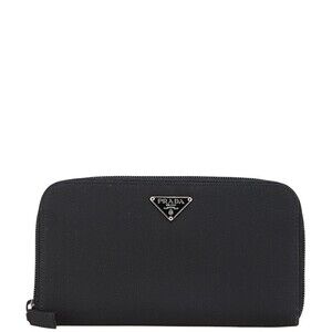 Prada Triangle Logo Plate Long Wallet Black Nylon